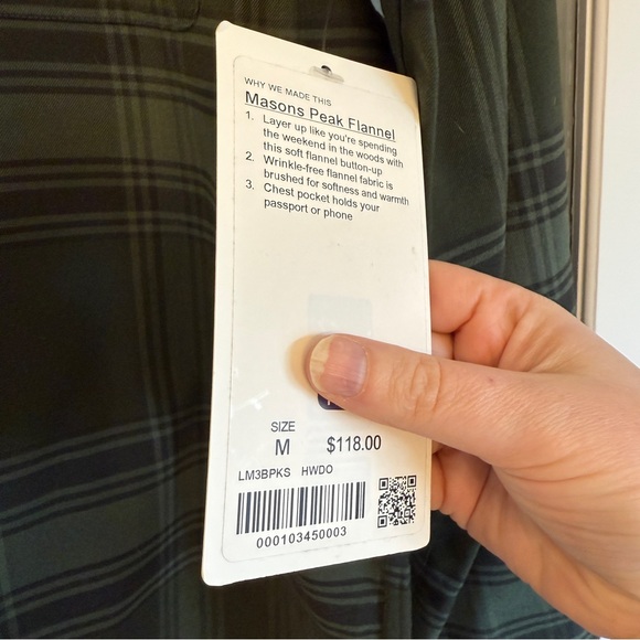 NEW Lululemon Men's Green Plaid Button-Up Flannel Masons Peak Shirt - Picture 3 of 7